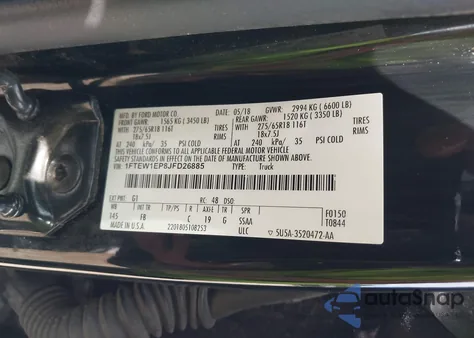 2018 Ford F-150 Xlt from USA, damaged, VIN 1FTEW1EP8JFD26885